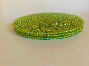 Iridescent Beaded Coasters - Lime