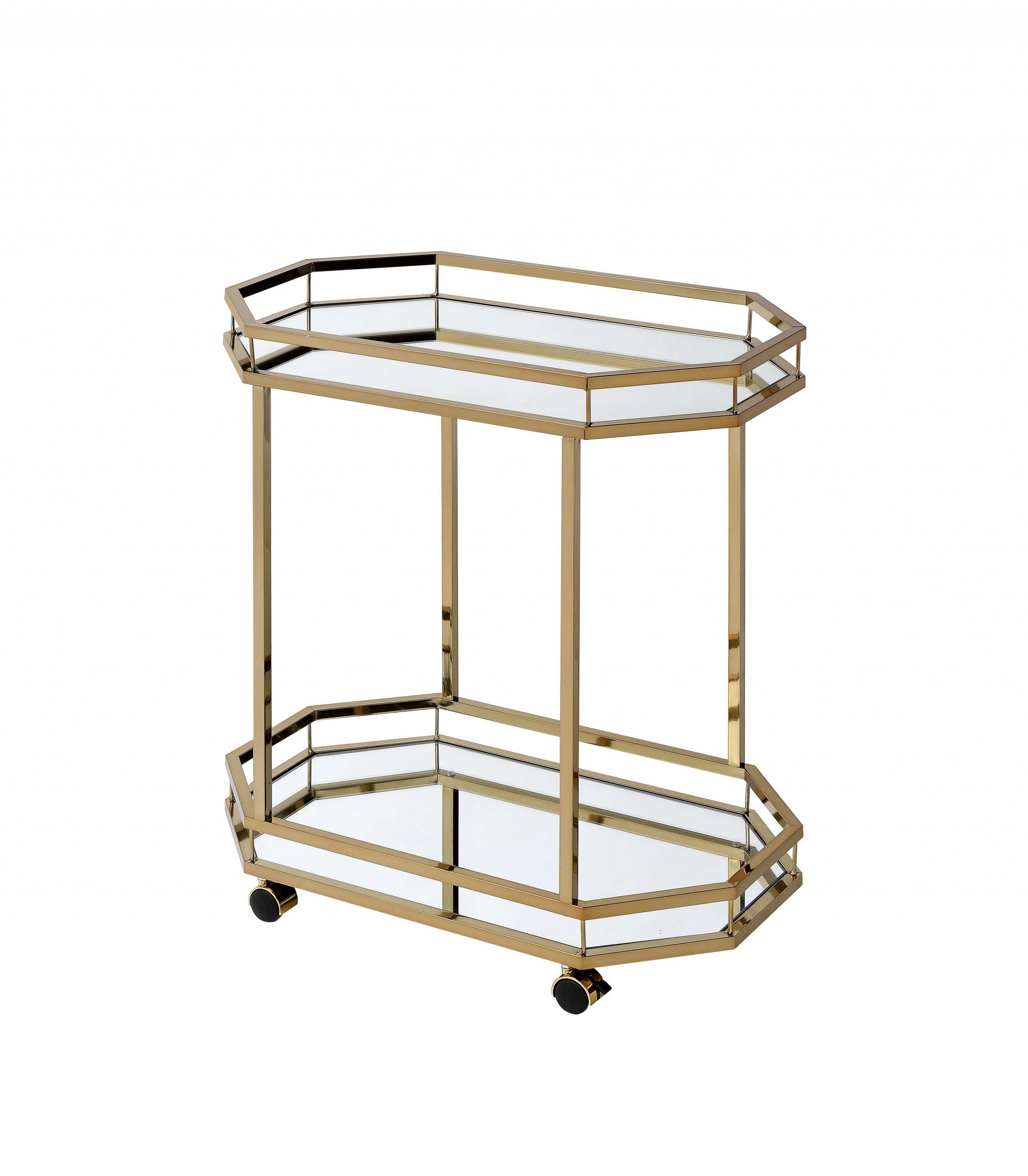 Champagne Serving Cart w/ 2 Mirrored Shelves