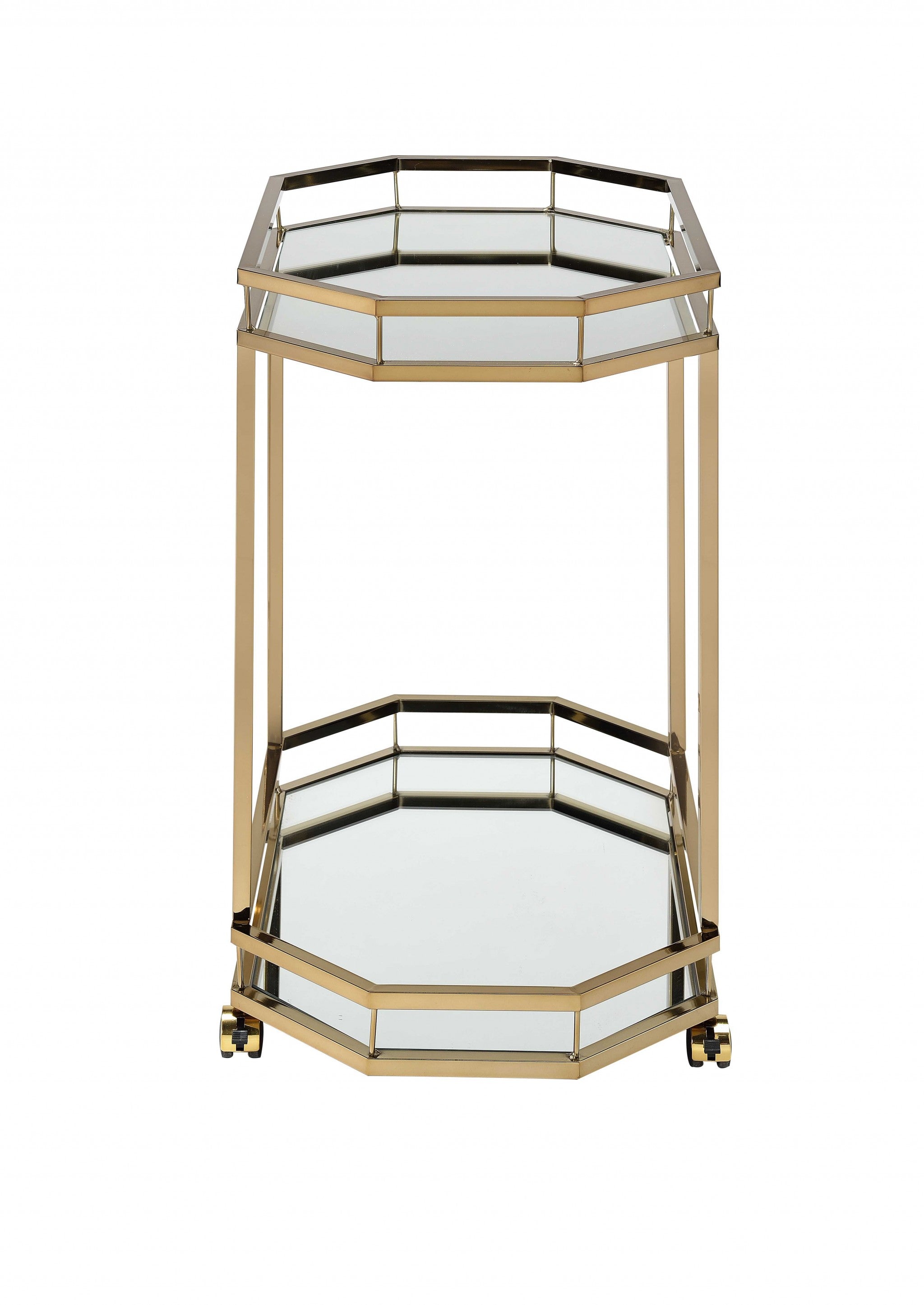 Champagne Serving Cart w/ 2 Mirrored Shelves