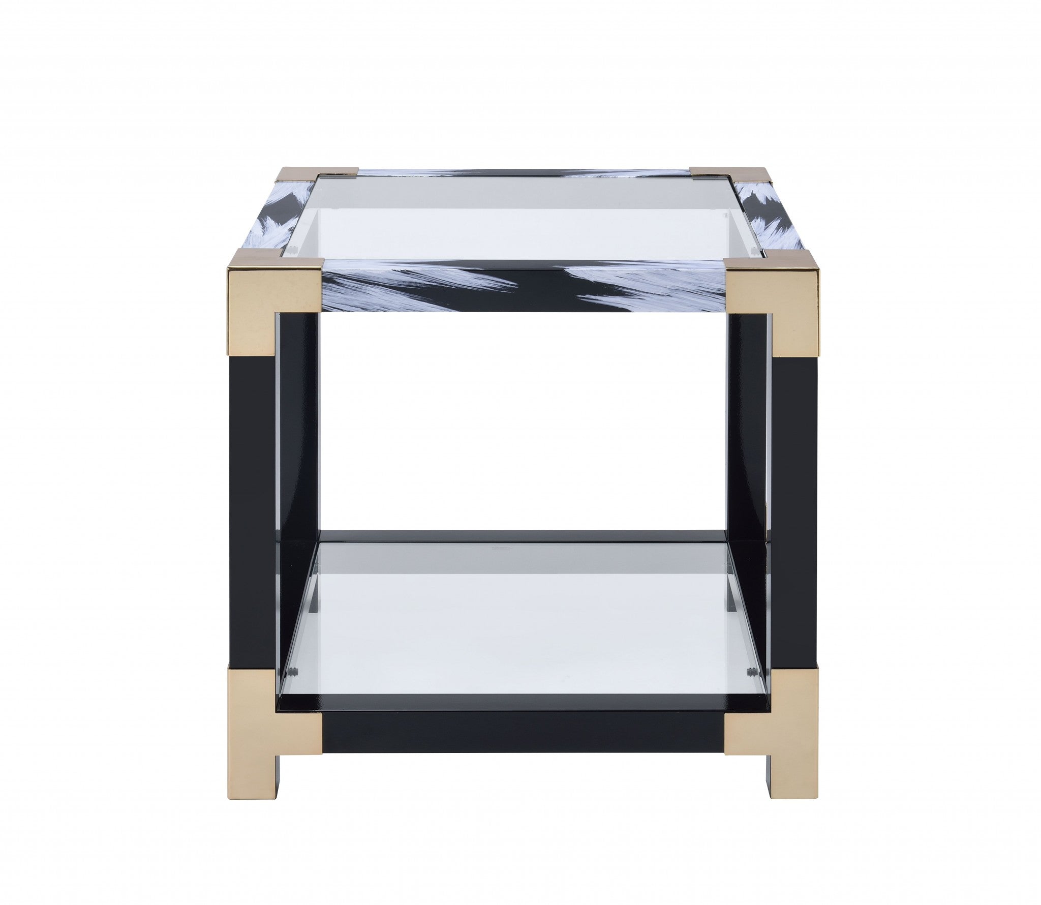 Glass End Table - White, Black, & Gold