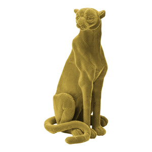 Olive Velvet Sitting Jaguar Sculpture