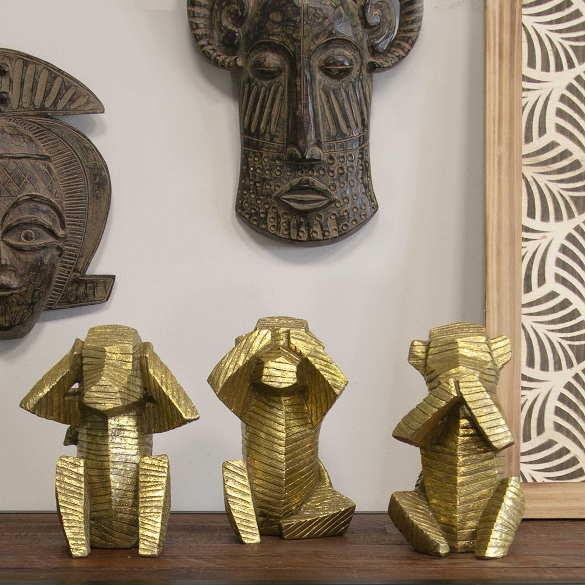 Gold Distressed Wise Monkey Sculptures - Set of 3