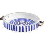 Load image into Gallery viewer, Round Tray w/ Wood And Metal Handles - Blue &amp; White
