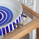 Load image into Gallery viewer, Round Tray w/ Wood And Metal Handles - Blue &amp; White
