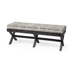 Load image into Gallery viewer, Indian Mango Wood Bench - Dark Brown Finish W/ Upholstered Gray And White Pattern
