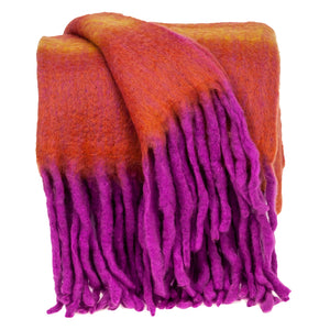 Wool Blend Throw Blanket - Orange & Purple