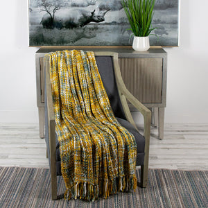 Basketweave Throw Blanket - Yellow & Gray