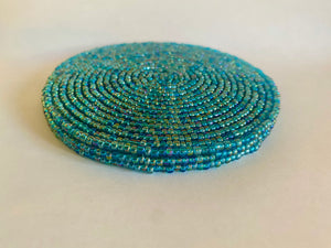 Iridescent Beaded Coasters - Aquamarine