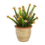 Load image into Gallery viewer, Artificial Arrangement - 10” Flowering Sedum Succulent in Ceramic Planter by Nearly Natural
