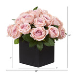 Load image into Gallery viewer, Artificial Arrangement - 11” Rose in Black Vase by Nearly Natural
