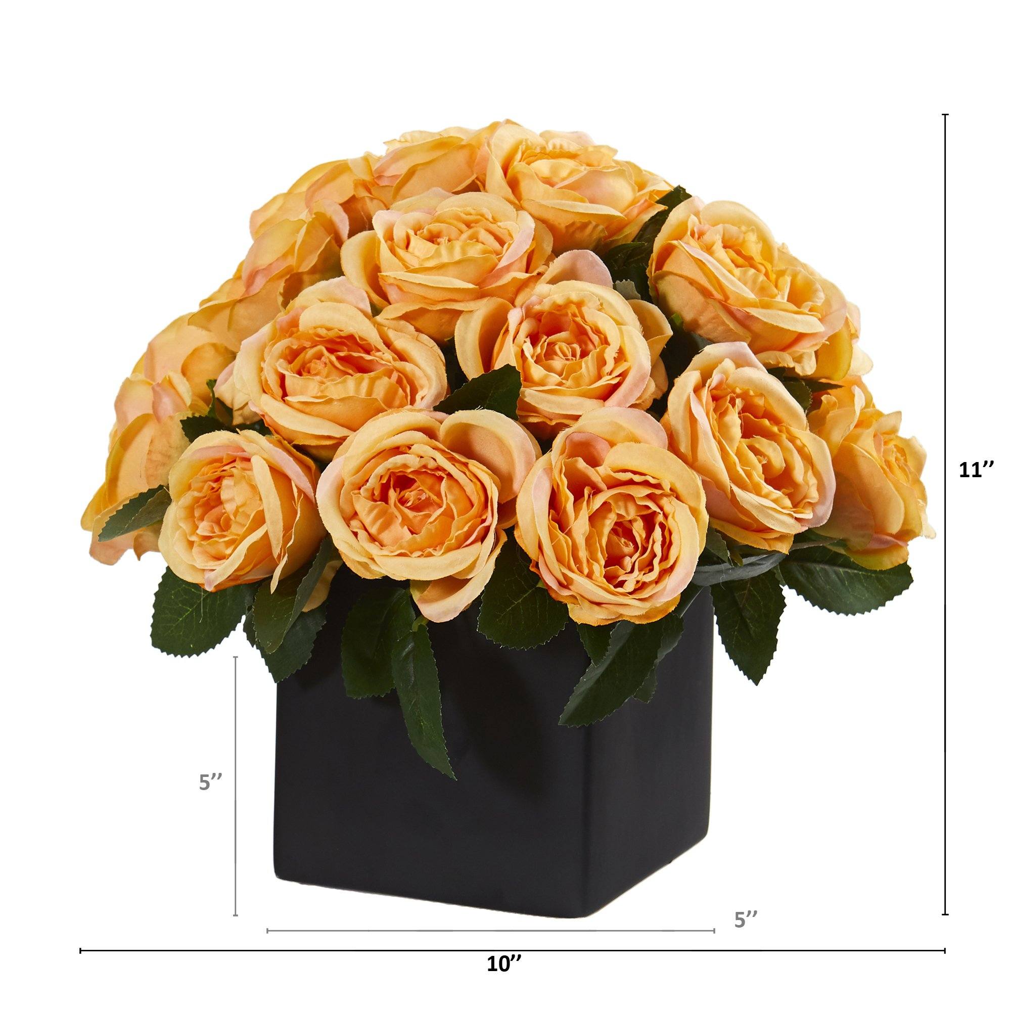 Artificial Arrangement - 11” Rose in Black Vase by Nearly Natural