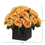 Load image into Gallery viewer, Artificial Arrangement - 11” Rose in Black Vase by Nearly Natural
