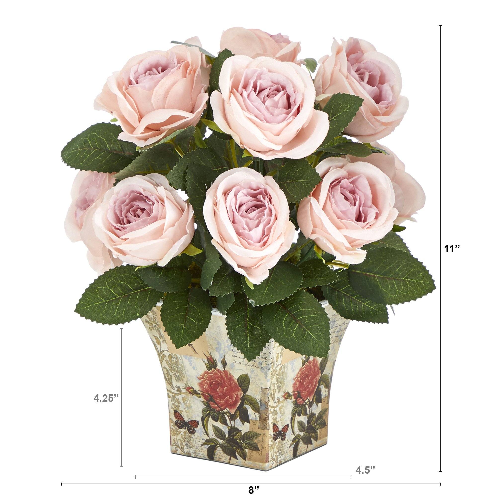 Artificial Arrangement - 11” Rose in Floral Vase by Nearly Natural
