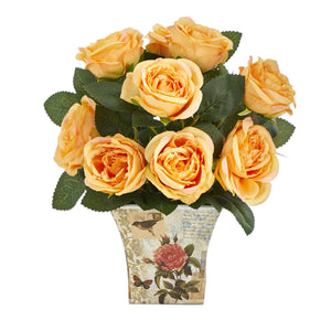 Artificial Arrangement - 11” Rose in Floral Vase by Nearly Natural