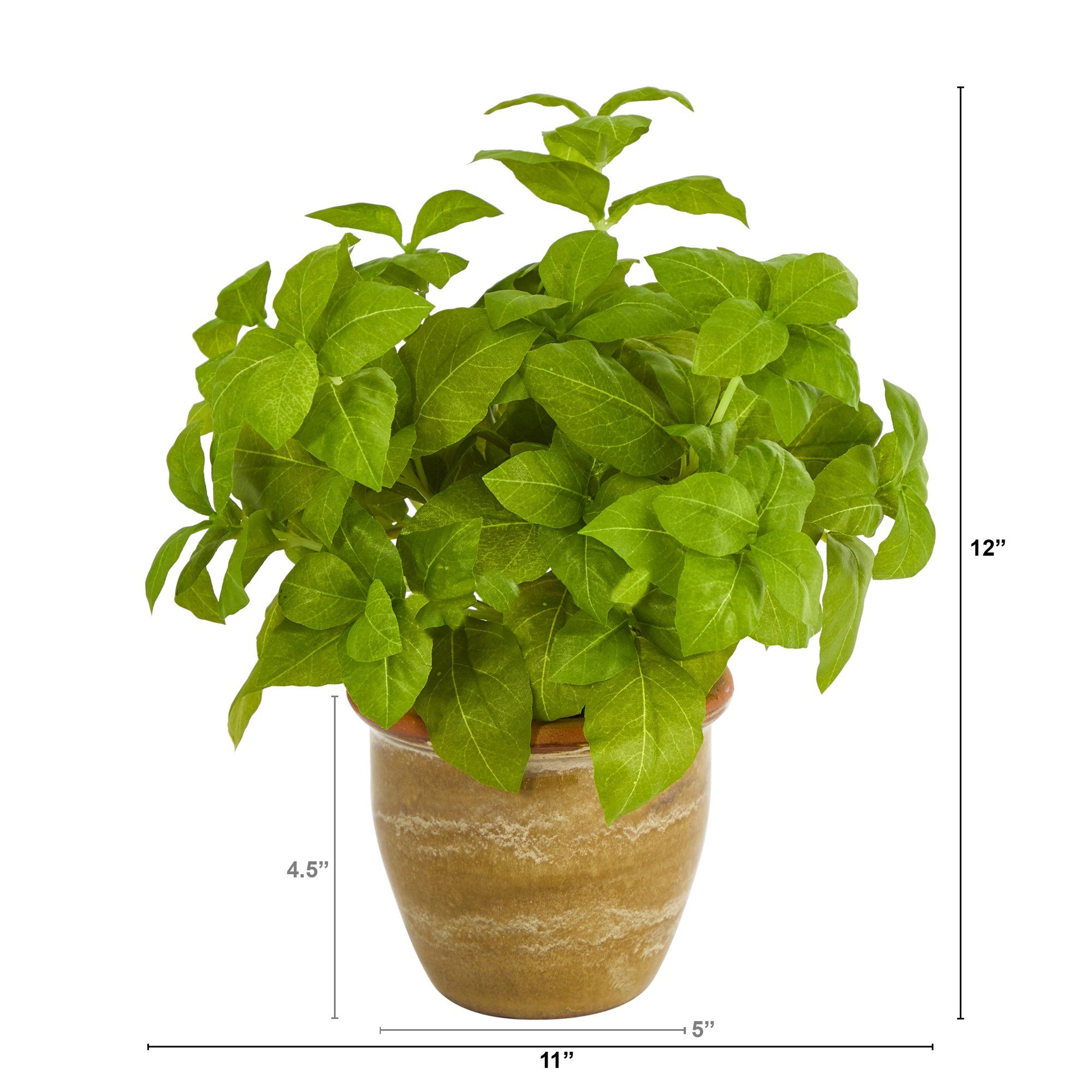 Artificial Arrangement - 12” Basil Plant in Ceramic Planter by Nearly Natural