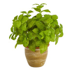 Load image into Gallery viewer, Artificial Arrangement - 12” Basil Plant in Ceramic Planter by Nearly Natural
