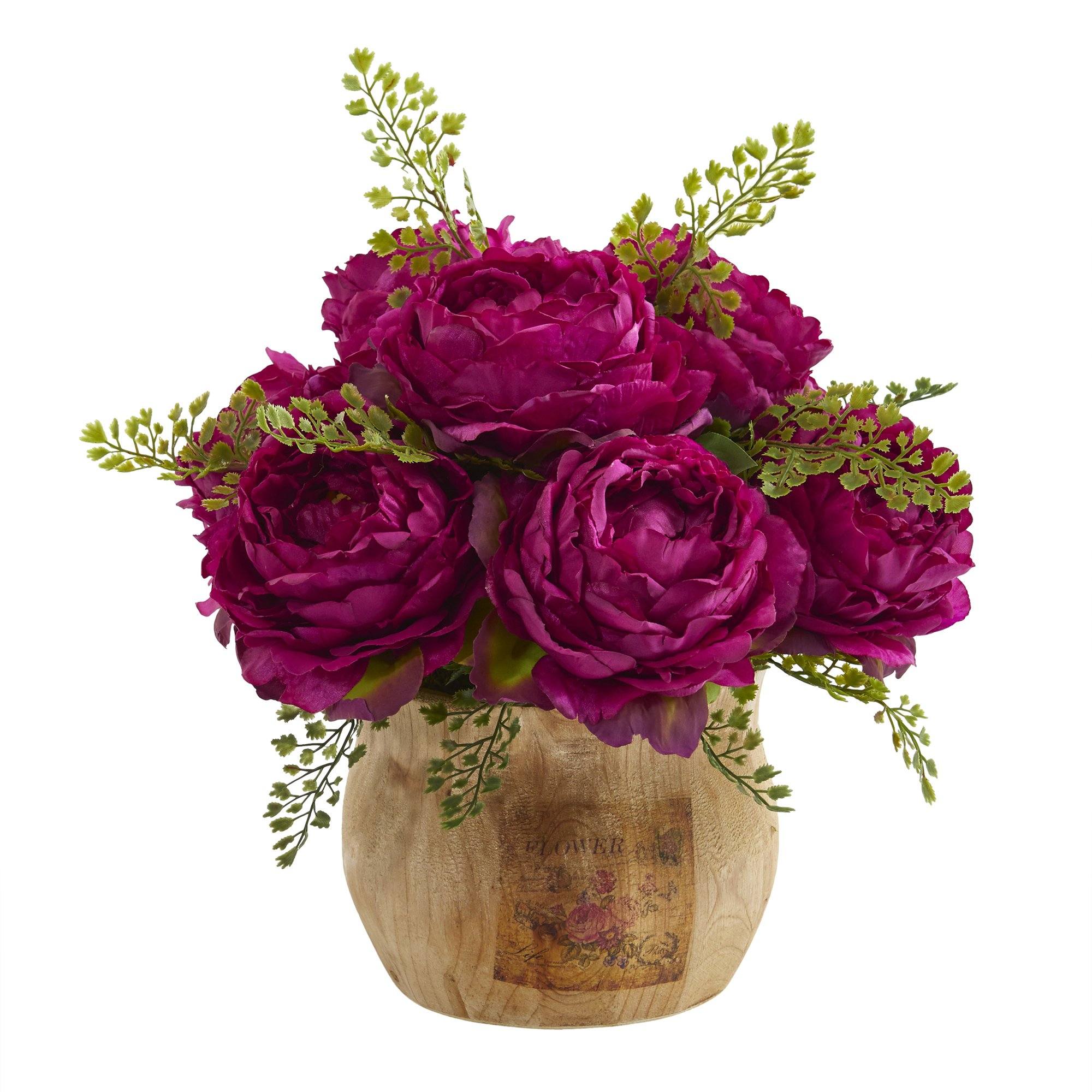 Artificial Arrangement - 12” Peony in Decorative Planter by Nearly Natural