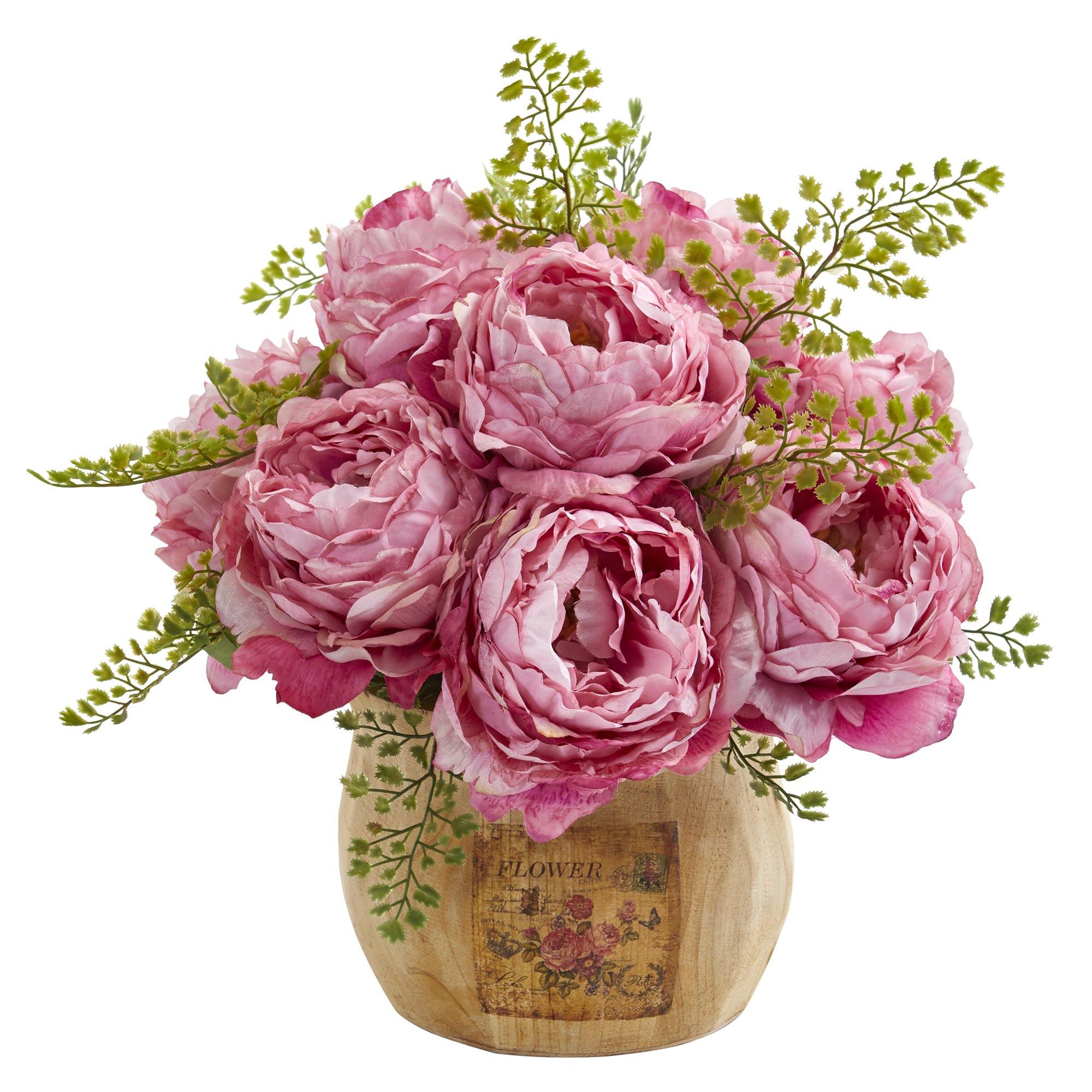 Artificial Arrangement - 12” Peony in Decorative Planter by Nearly Natural