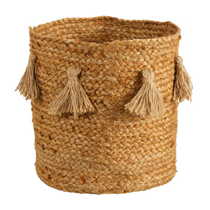 Natural Hand-Woven Jute Basket w/ Tassels by Nearly Natural