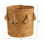 Load image into Gallery viewer, Natural Hand-Woven Jute Basket w/ Tassels by Nearly Natural
