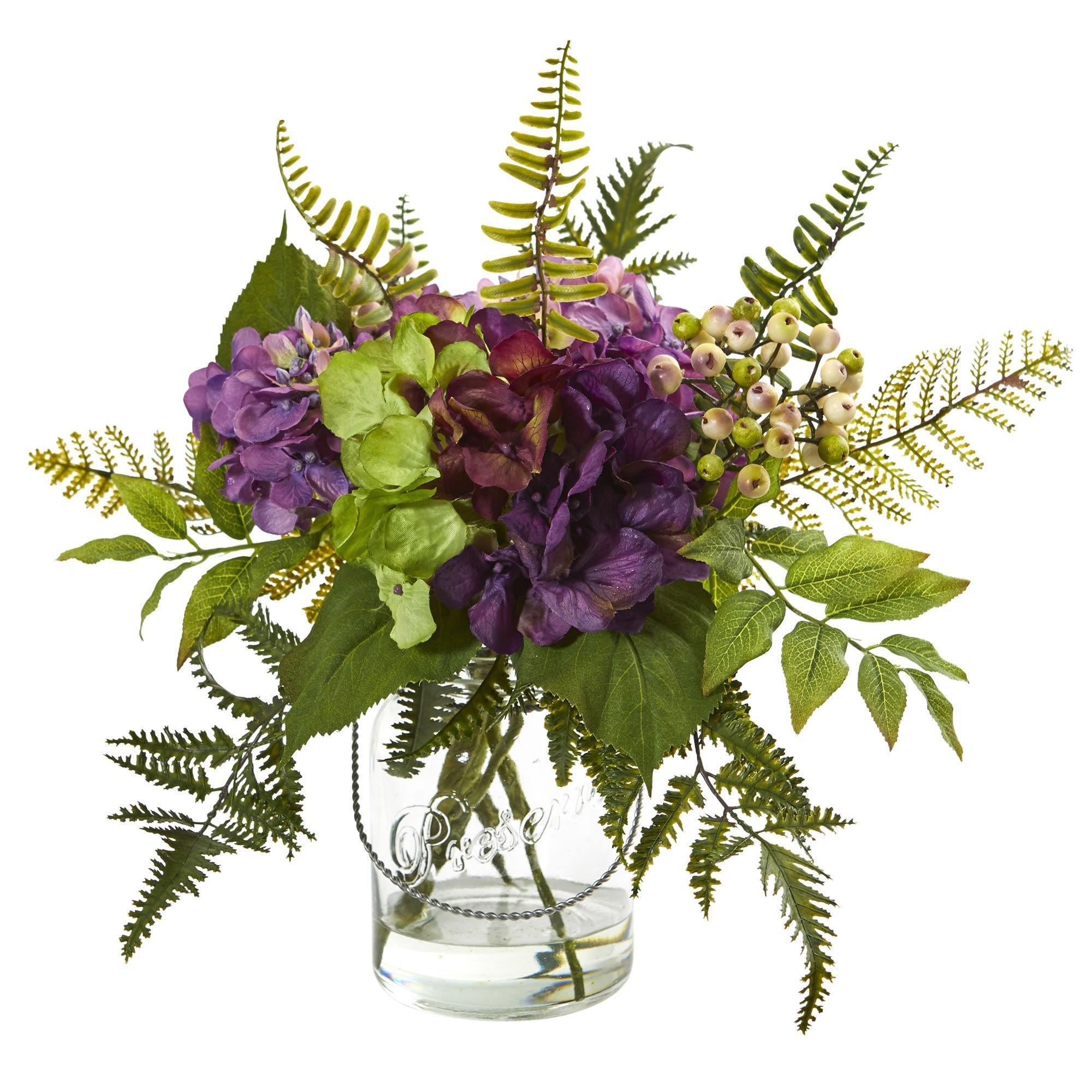 Artificial Arrangement - 14” Hydrangea & Berry by Nearly Natural