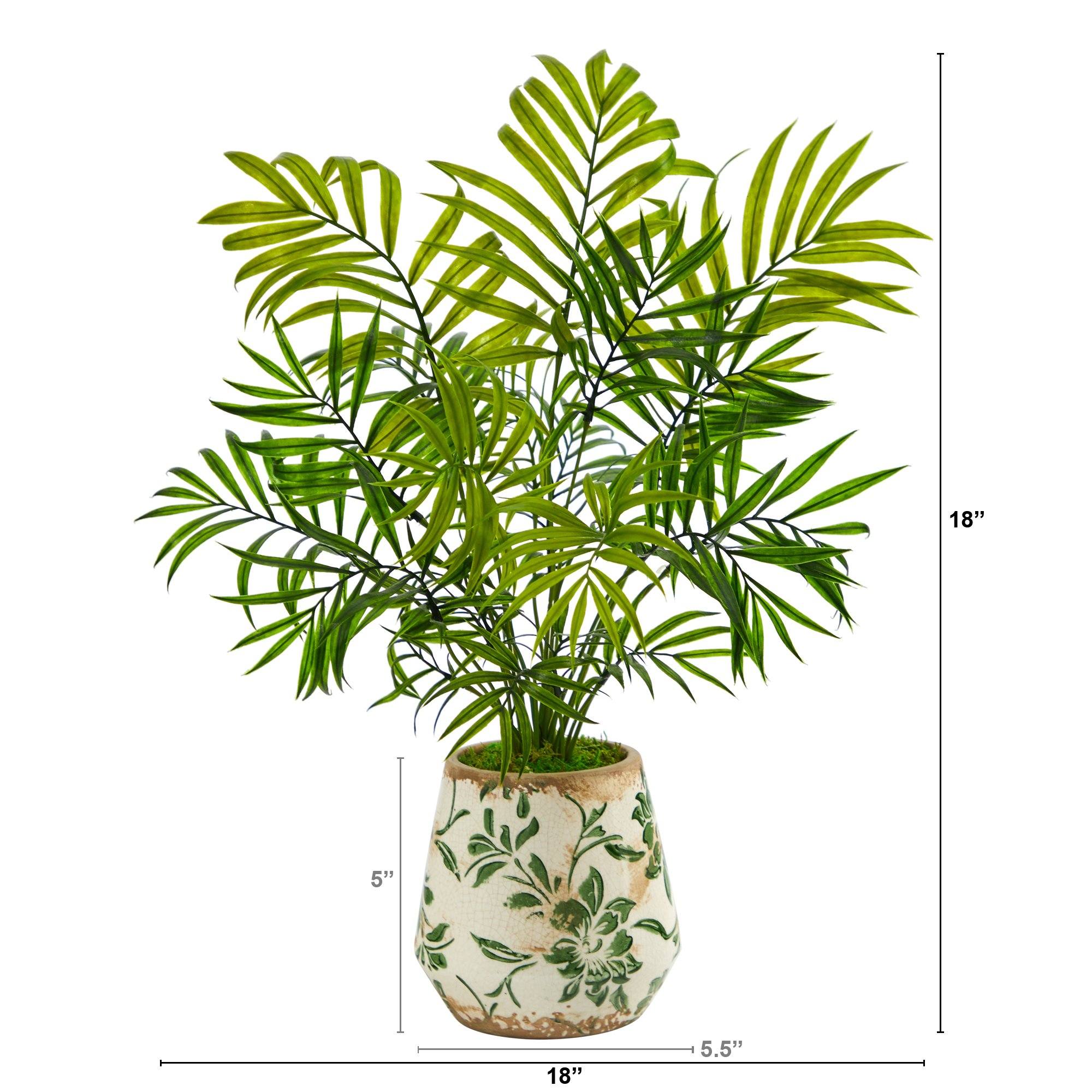 Artificial Arrangement - 18” Mini Areca Palm  in Floral Vase by Nearly Natural