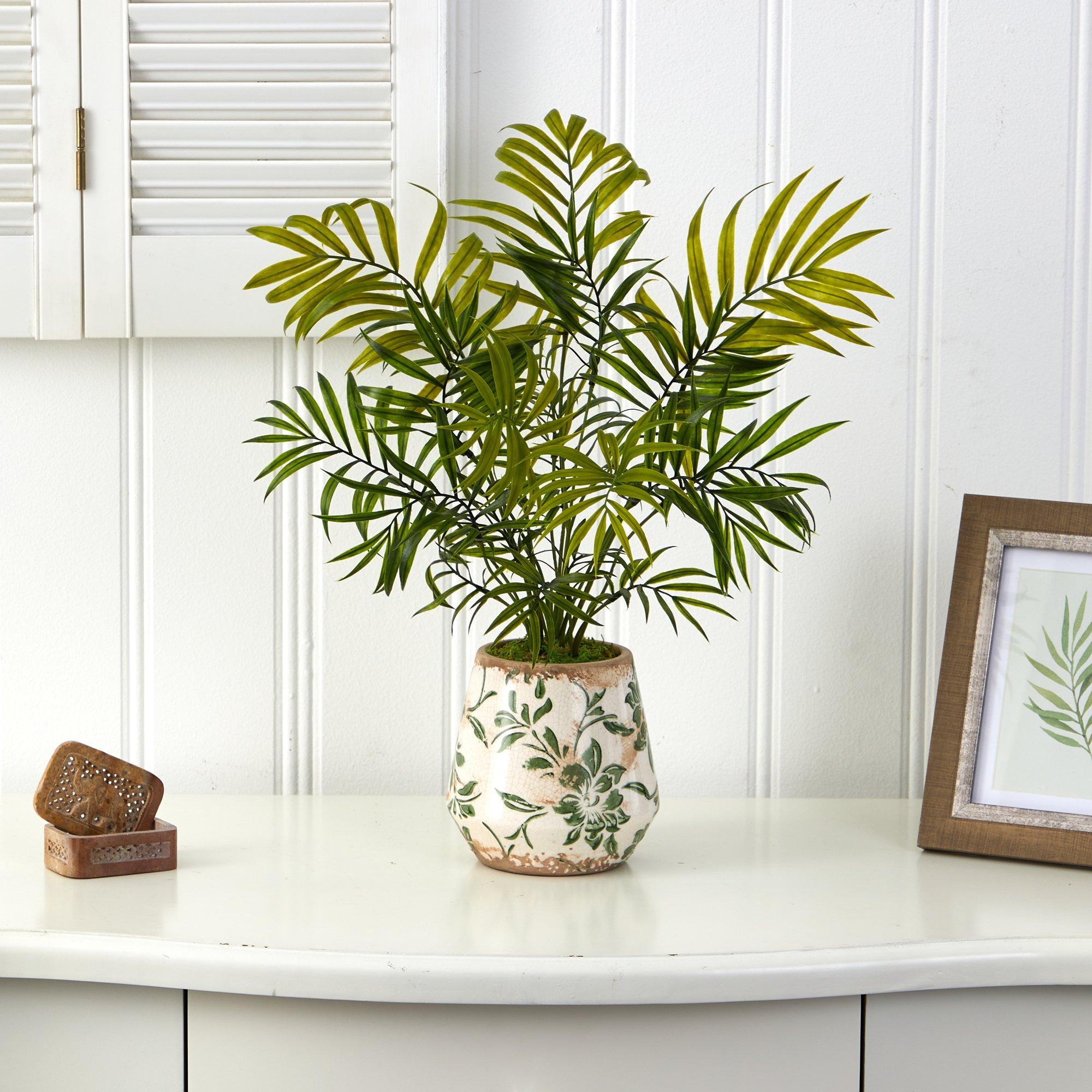 Artificial Arrangement - 18” Mini Areca Palm  in Floral Vase by Nearly Natural