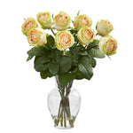 Load image into Gallery viewer, Artificial Arrangement - 19” Rose in Glass Vase by Nearly Natural
