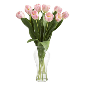 Artificial Arrangement - 24” Tulips w/ Vase by Nearly Natural