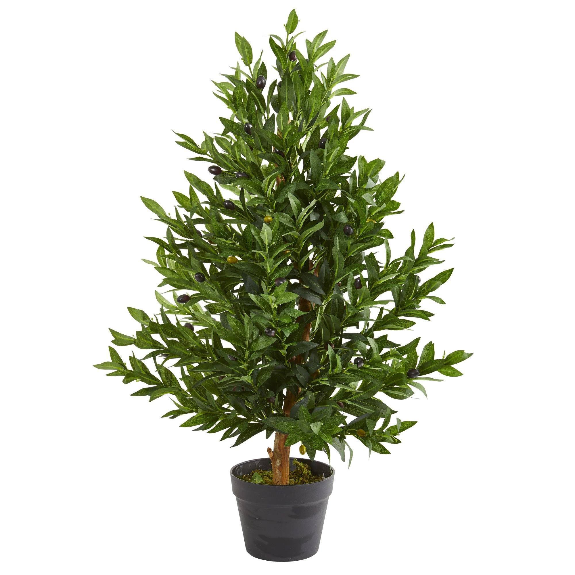 Artificial Tree - 35” Olive Cone Topiary Tree (Indoor/Outdoor) by Nearly Natural