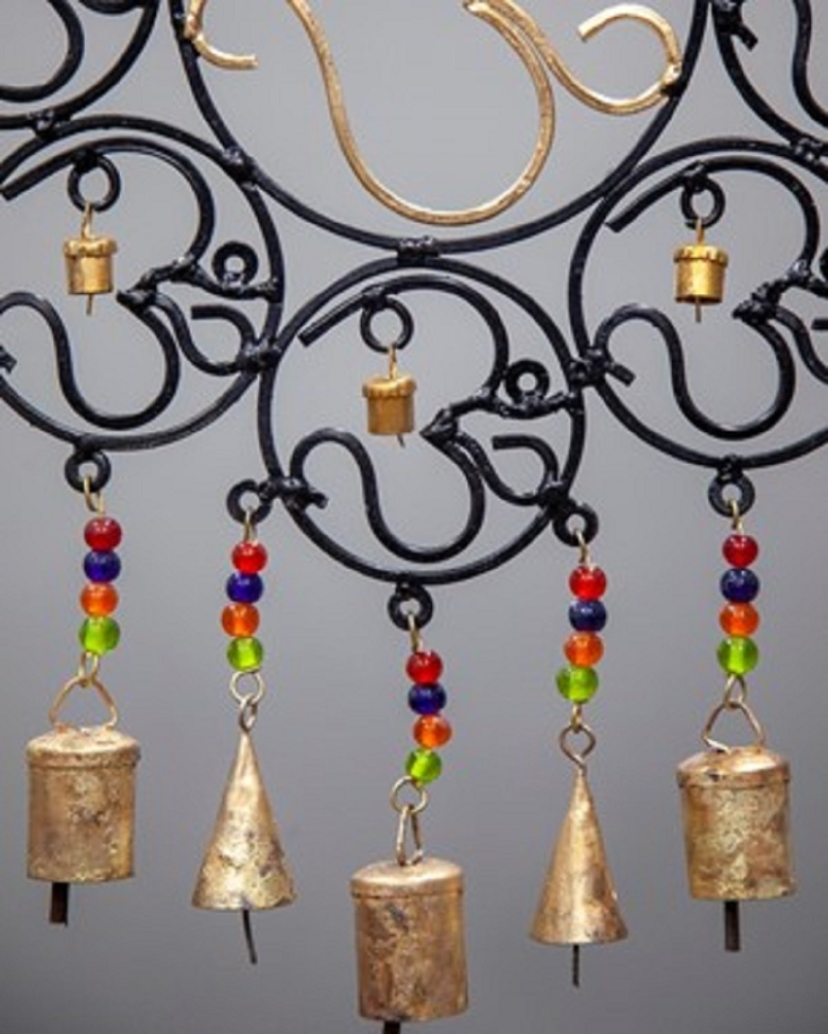 Hanging OM Brass Bells w/ Glass Beads