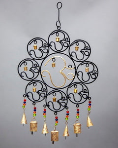 Hanging OM Brass Bells w/ Glass Beads