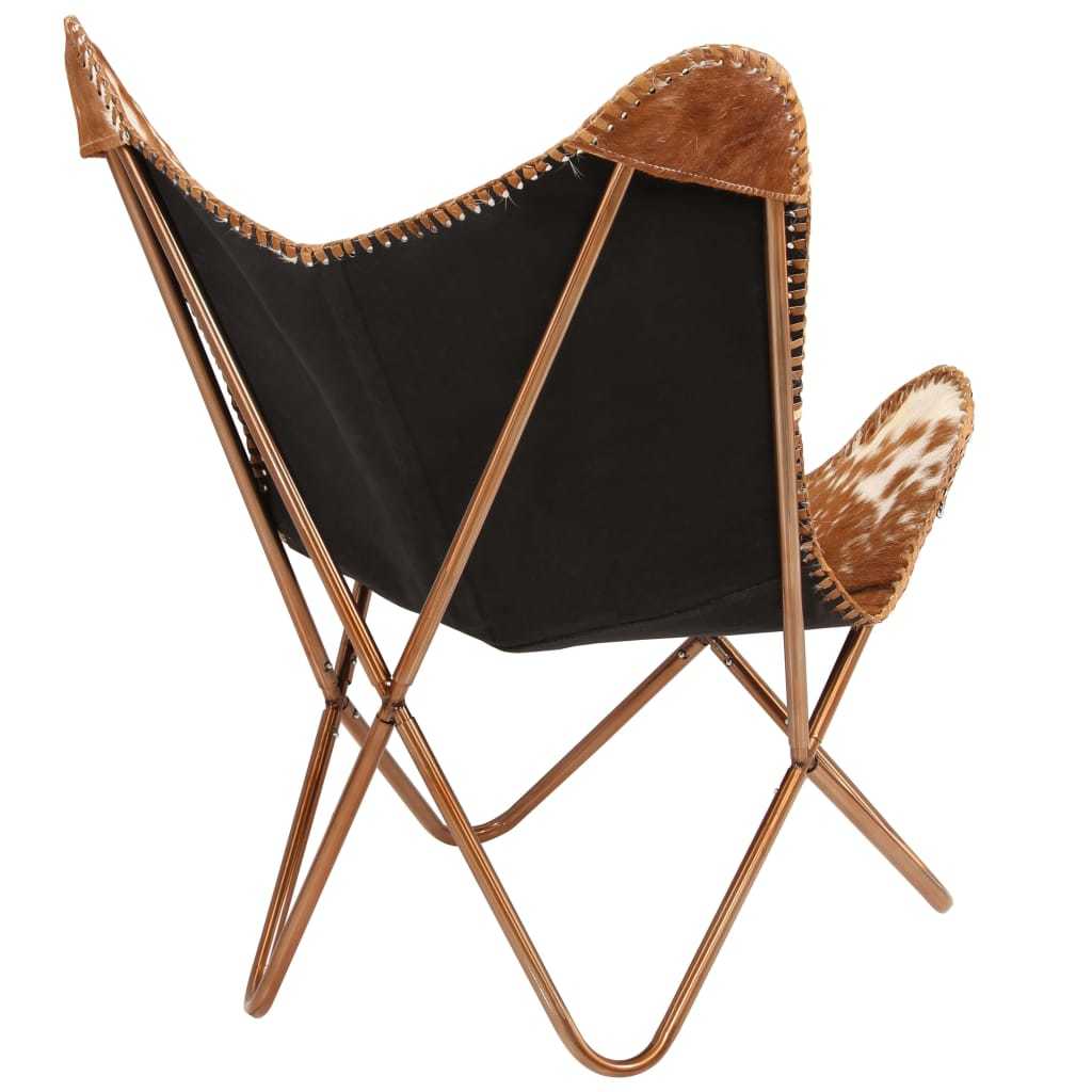 Butterfly Chair Brown and White Genuine Goat Leather