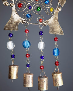Beaded Elephant Colored Glass Brass Bells