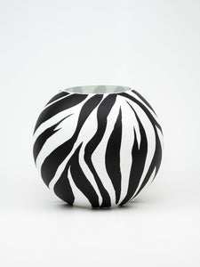 6” Hand-Painted Glass Round Vase - Zebra