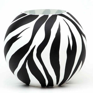 6” Hand-Painted Glass Round Vase - Zebra