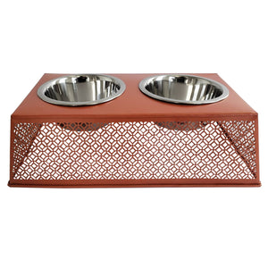 Wire Metal Country Pet Feeder w/ 2 Stainless Steel Bowls - Apricot Brandy
